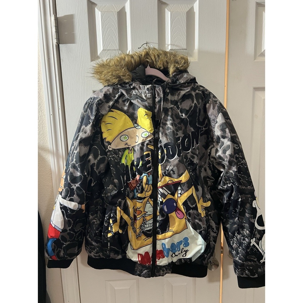 Members Only Nickelodeon Jacket Large Rugrats Faux‎ Fur Hood